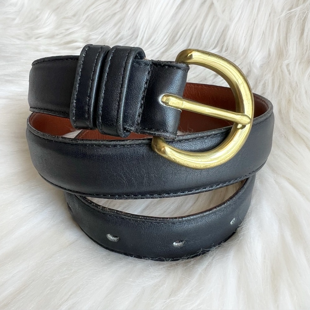 Coach Vintage Black Leather Belt Brass Buckle 1990s USA 28–32 Medium Unisex